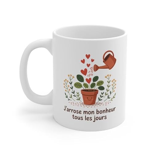 Teecustom Tasse Positivité Bien-Être – Mug Citation J’Arrose Mon Bonheur – Cadeau Nature Zen Céramique 325ml