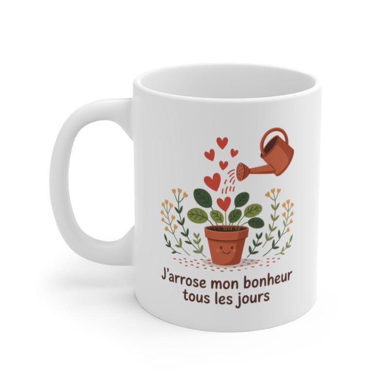 Teecustom Tasse Positivité Bien-Être – Mug Citation J’Arrose Mon Bonheur – Cadeau Nature Zen Céramique 325ml
