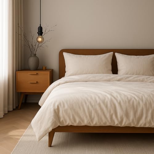 VEL VET HOME Bettwäsche 135x200 Baumwolle Bettbezug 135x200 cm mit Kissenbezug 80x80 cm Hohe Qualität Bettwäsche-Set mit Reißverschluss 100% Baumwolle Made in EU Ecru 135 x 200