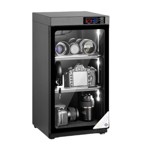 防湿乾燥ボックス カメラ収納ボックス 除湿器 コンパクト 4mm強化ガラス タッチパネル LEDライト内蔵 防湿 防塵 カメラ収納 (50L-29*32*58cm-2層ボード)