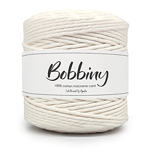 Bobbiny | Single Strand Cotton Macrame Cord Thread Rope for Crafts, Macrame DIY and Other Projects-(4mm, 20 Meter-Off White)