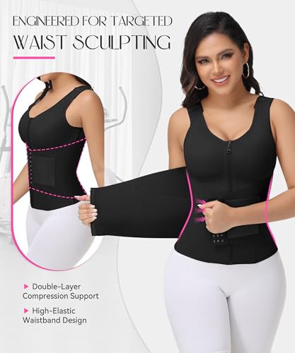 Image of SHAPSHE Waist Trainer for Women Tummy Control with Bra | 80% Nylon 20% Spandex,7 steel bones back support,5 adjustable straps, zipper&3-row hooks,Fit for workout postpartum