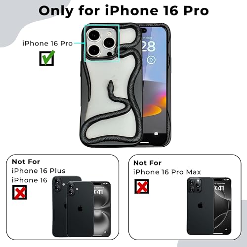 Image of Kraptick Slim iPhone 16 Pro Case - Thermoplastic Mobile Cover with Hollow Snake Design Phone Case Lightweight, Durable & Stylish Fit for iPhone 16 Pro -(Matte Black)