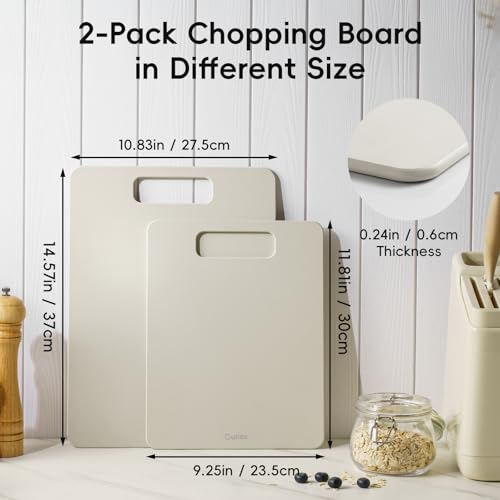 Culiex Holzfaser Schneidebrett 2er-Pack, Spülmaschinenfest Composite Chopping Board, Hohe Dichte, Ungiftig, BPA-frei, Rutschfeste Füße, Klingenschonend, Ideal für Küche und Geschenk, Beige 4