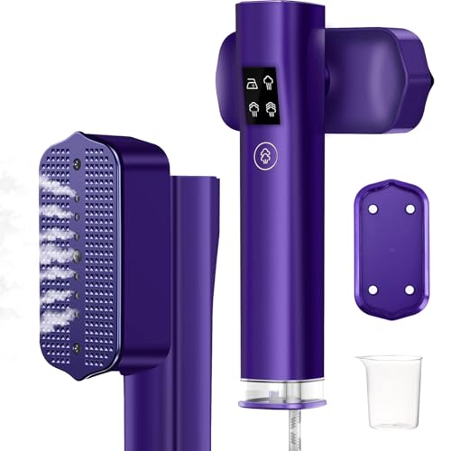 Focenat Ferro da Stiro Verticale, 2 in 1 Steamer Portatile a Secco e a Vapore 1200W, Ferro da Stiro da Viaggio con Display LED, Serbatoio da 100 ML, 4 Modalità, per Viaggi e a Casa (Viola)