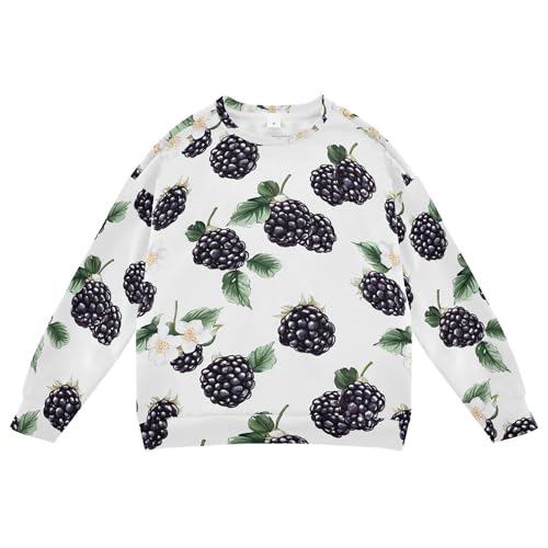JUNZAN Beauty Blackberries Fruit White Big Girls Hoodie Sweatshirt Fleece Fall Tops Shirts Athletic 4T