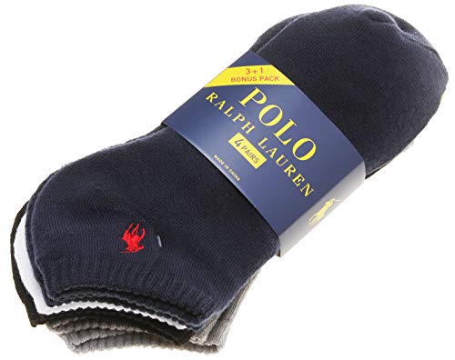 Polo Ralph Lauren 4 Pairs No Show Socks; Black/White/Navy/Grey (Shoe Size 6-12.5) Ra