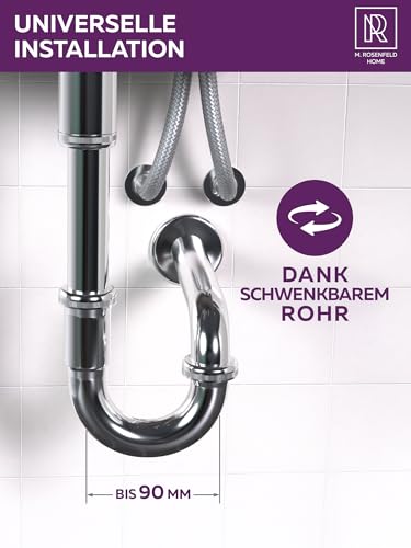 M. ROSENFELD HOME Siphon Waschbecken 1 1/4 – Verchromter Edelstahl Röhrensiphon – Geruchsverschluss – Abflussrohr mit Wandanschluss – Komplettset mit Dichtungen & Rosette 65 mm