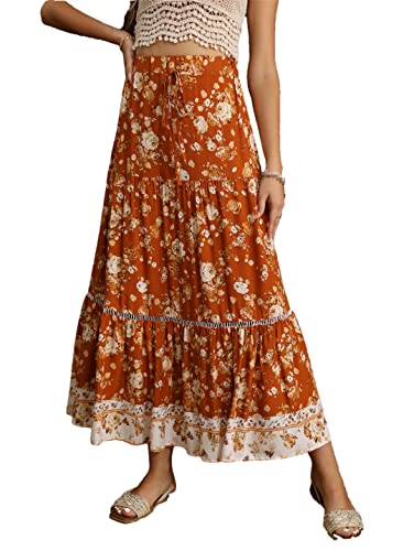 Jupe bohème plissée floral femme marron en taille 40 extensible