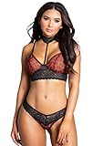 Yandy XL Animal Print Bra Set Featuring Lace Underbust Band a Choker & Panty Red