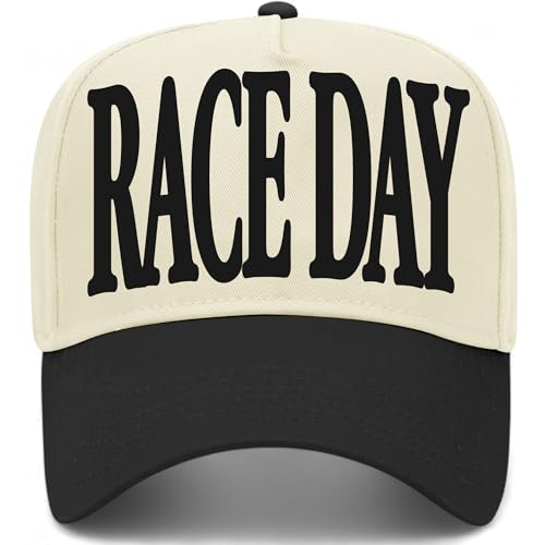 Race Day Serif Hat | Premium Adjustable Snapback Baseball Vintage Trucker Hats for Men & Women (US Alpha One Size Black/Natural)