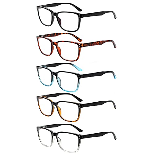 COJWIS 5-Pack Lesebrille Rechteck Rahmen Blaulicht blockierende brille für Damen Herren Feder Scharnier Brille Lesehilfe (5 Farbe Mischen, 2.75) Cover