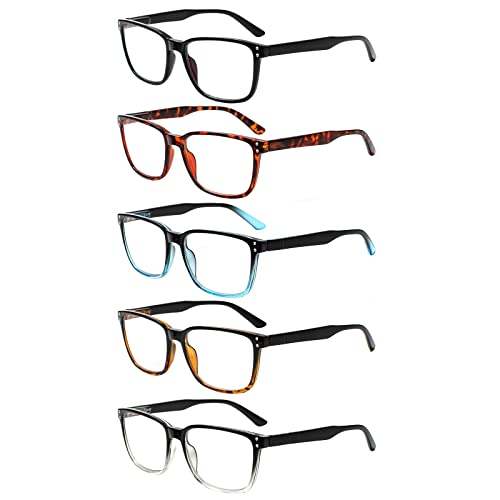 COJWIS 5-Pack Lesebrille Rechteck Rahmen Blaulicht blockierende brille für Damen Herren Feder Scharnier Brille Lesehilfe (5 Farbe Mischen, 1.75)