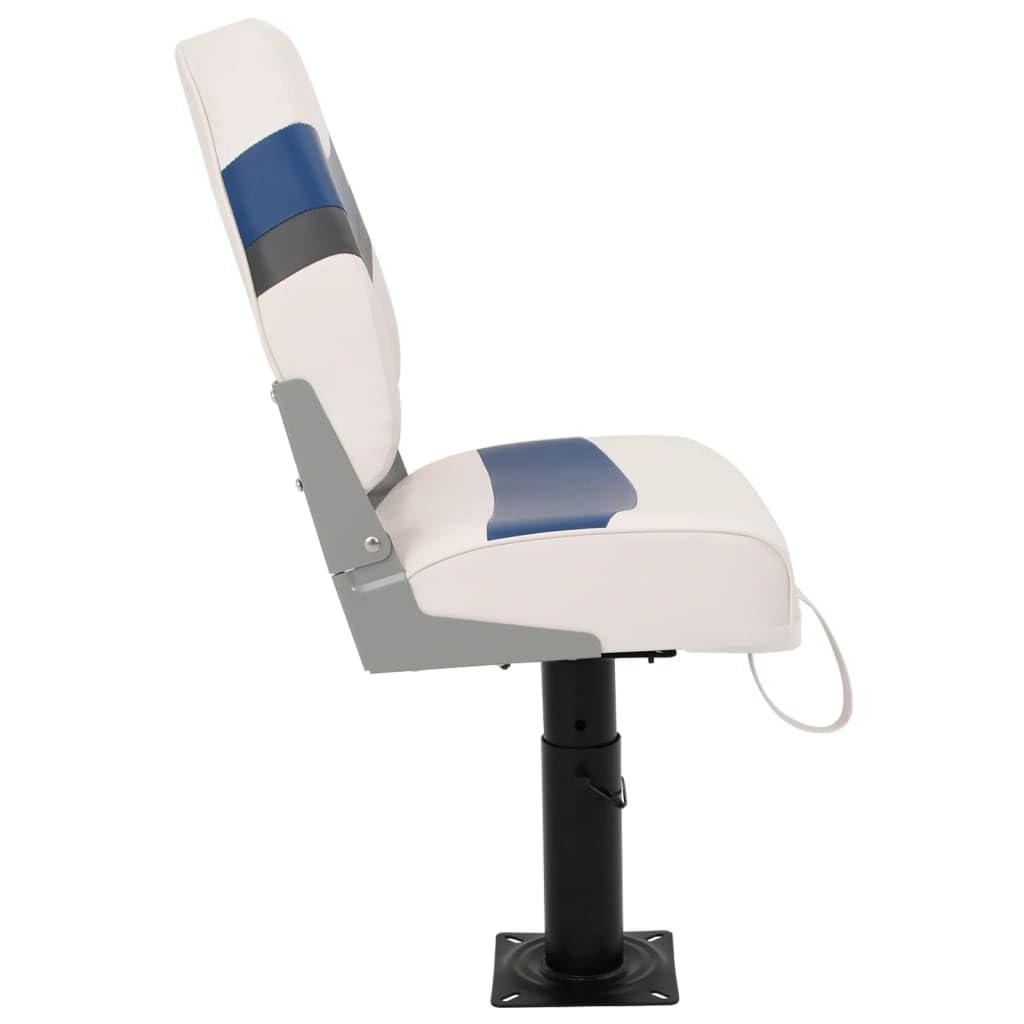 Set di 2 sedili da barca pieghevoli con piedistallo regolabile, in PVC, con schienale alto, per barca da pesca, bianco, blu, grigio scuro