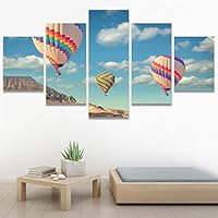 SIGNWIN 5 Panel Canvas Wall Art Modern Art Expressive Hot Air Balloon Minimalist Multicolor Photography Transportation for Home Decorations Ready to Hang - 60