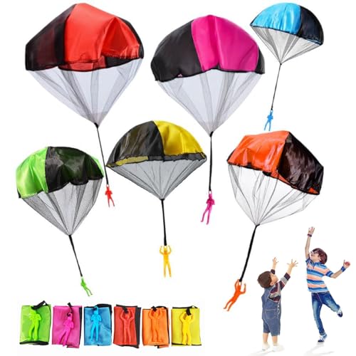 Taiyyi 6 pièces Parachutiste Jetant à Main,Jouet de Parachute,Jetant à Main Parachute Jeux Exterieur, Jeu Jardin pour Enfant, Cadeau Anniversaire Enfant