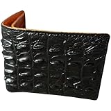 Double Side Mens Alligator Leather Skin Crocodile Bifold Handmade Wallet (Black-Orange Horn)
