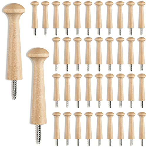 40 Pieces Wooden Shaker Peg Screw-on Pegs 3.62 Inch Long Unfinished Wood Shaker Racks for Hanging Clothes Hats Towel and More DIY Paint Color (Wood Color)