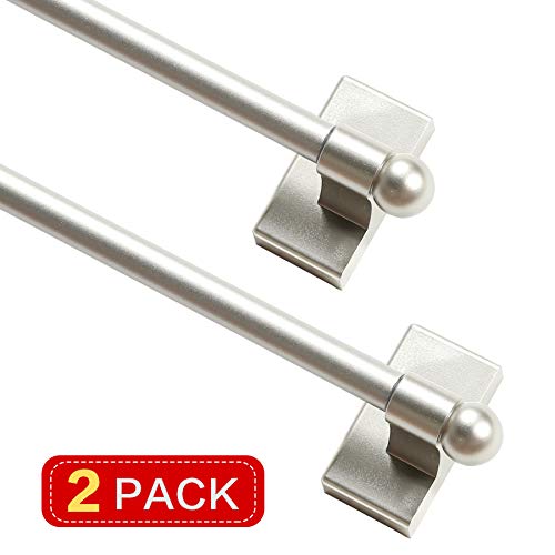 Turquoize Magnetic Curtain Rod Multi-Use Adjustable Cafe Sidelight Magnetic Rods, 09”-16”, Nickel, 2-Pack