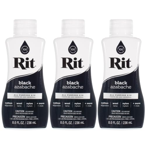 Rit Dye – 8 Oz. Liquid Fabric Dye for Clothing, Décor, and Crafts – Black (3 Pack)