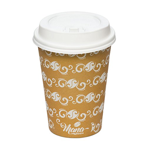Mana Beans 100 Pack 12 Oz Disposable Coffee Cups With Lids | Thick Insulated Paper, Tight Fitting Lids, Closing Sipper & Stylish Prints | For Work, Office, Commute, Travel, Beverages, Parties & More