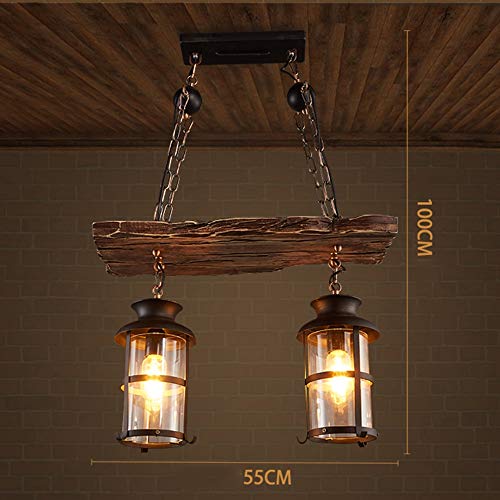 Suspension bateau bois rétro 2 lampes pour éclairage de bar et restaurant convivial