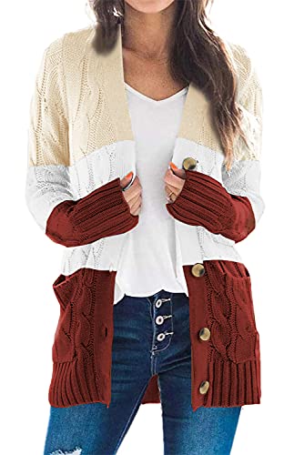 HVEPUO Cardigan en tricot à boutons pour femme, A-beige Braun, XL haut Cover