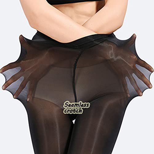 HTRUIYA Women's Oily Shiny Control Top Pantyhose Seamless Sheer Tights 8 Denier High Waist Gloss Stockings2