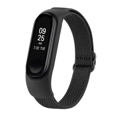 CHPGKGVNVT Correa for Xiaomi Miband 7, 6, 5, 4, 3, banda elástica tejida, correa de nailon ajustable, pulsera deportiva for Miband 7, 6, 5, 4, 3 bandas Correa de reloj(Black)