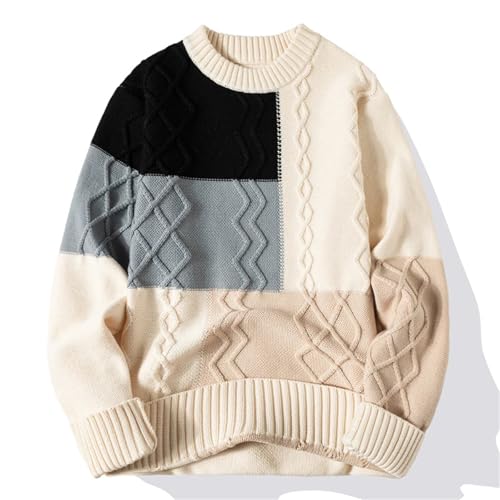Men's Winter Warm Sweater - Fashion Casual Loose Patchwork O-Neck Knitted Pullover Streetwear Men's Clothing4