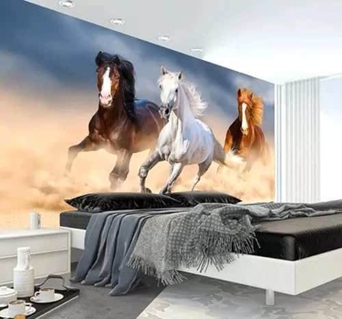 Papier peint 3D chevaux pour agrandir le salon moderne - 4