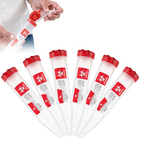 Sharps-Shuttle - Single Use Travel Sharps Container for Needles Syringes - Portable Small Sharp Containers with Locking Lid Puncture Resistant Transportable Needle Disposal Containers 6 Pack