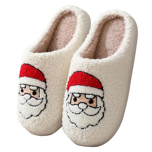 Christmas Slippers for Women Men Cute Reindeer Cozy Fuzzy Funny Santa Moose Gingerbread Slippers for Winter House Warm Bedroom Holiday Preppy Slippers Christmas Gift