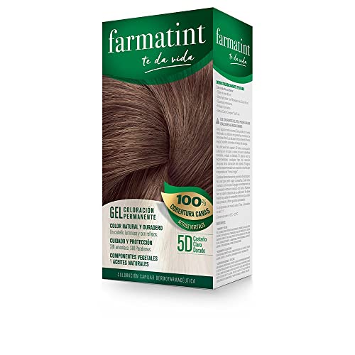 Farmatint 5D Castaño Claro Dorado. Tinte permanente. Cabello natural y color duradero. Sin amoníaco ni parabenes ni parafinas ni siliconas.