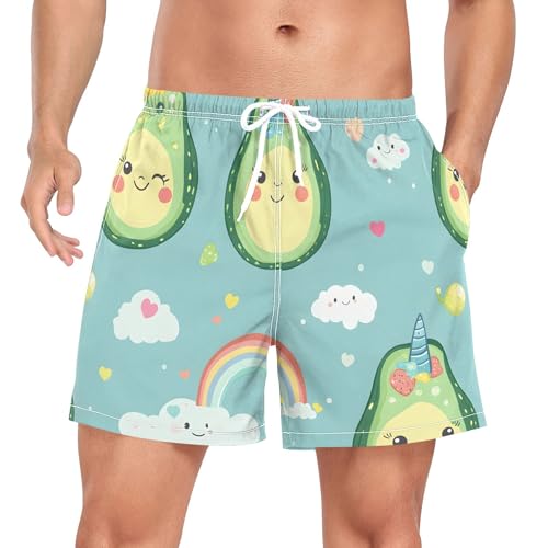xigua Cute Avocados Mens Swim Trunks with Liner, 5 inch Quick Dry Mens Boardshorts for Beach