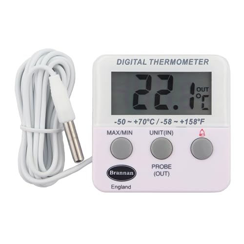 Brannan Thermomètre numérique pour réfrigérateur/congélateur avec alarme de température et max min – Thermomètre de température de réfrigérateur pour surveiller le stockage des aliments réfrigérés