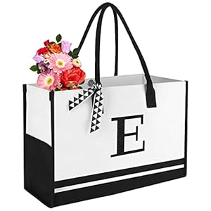 Initial Monogrammed Tote Bag – Personalized Canvas Beach Bag Unique Teachers Mothers Day Birthday Gifts for Women