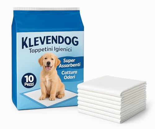 Klevendog Traversine Cani 60x60 – Tappetini Igienici Assorbenti per Cani e Cuccioli, 10 Pezzi, Super Assorbenti e Anti Odore (60 x 60)