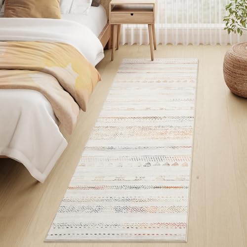 2x6 Runner Rug Machine Washable Non Slip Area Rug Distressed Neutral Moroccan Boho Rug Ultra Soft Floor Runners for Hallways for Entryway Laundry Room Kitchen, Multi-Color