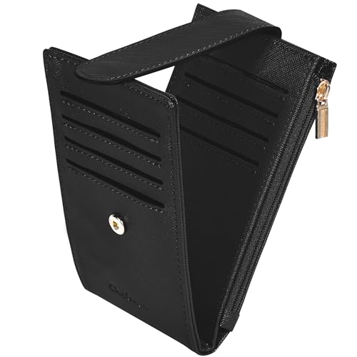 Image of Chelmon Womens Wallet Slim RFID Blocking Bifold Multi Card Case Wallet with Zipper Pocket (Black)