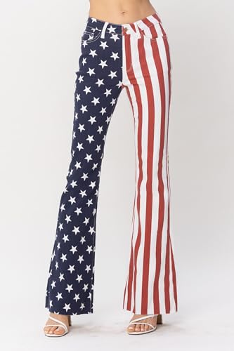Judy Blue American Flag Print Flare Jeans Red White and Blue Pants 885603