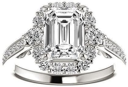 JEWELERYN 4 CT Emerald Colorless Moissanite Engagement Rings Set for Women/Her, Wedding Bridal Ring Set, Eternity Sterling Silver Solid Diamond Solitaire Prong Anniversary Promise Gift for Ring