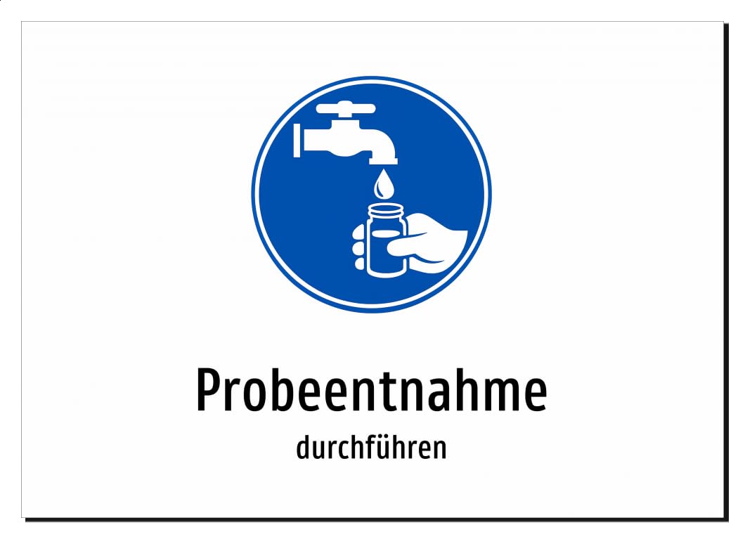 Probeentnahme - durchführen | Aluminiumschild A2, 594 x 420mm | mit Symbolgrafik und Text