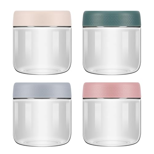 Vasmeiy 4 Piezas Tarros de Cristal con Tapa, 350ml Botes de Cristal con Tapa, Frascos de Vidrio con Tapa de Rosca para Avena, Ensaladas, Mermelada, Yogur, Alimentos Encurtidos, Frescura, Almacenar