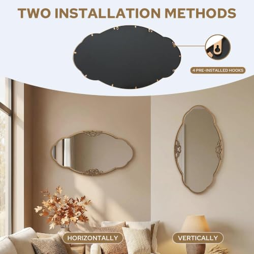 Image of Besdomus Vintage Scalloped Wall Mirror: 40 inchx22 inch Large Antique Gold Mirror