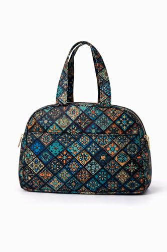 Image of Women's Printed Dome Satchel Handbag with Front Pocket Zip Closure Stylish Shoulder Bag for Daily Use Travel Office Multicolor Pattern