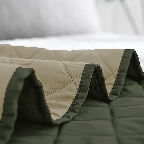 Colcha de microfibra ligera King Easy-Going verde antimanchas con fundas almohada 7