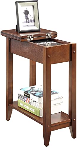 Image of 3-Tier End Table /Side Table /Nightstand with Wood Poles - Indian Sheesham /Mahogany Finish, - Modern Storage Accent for Living Room, Bedroom, or Bedside (Modern)