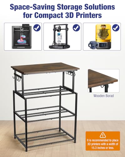 EnigmaSoul 4-Tier 3D Printer Table with Filament Storage, Heavy-Duty Steel Frame and Wood Top, Adjustable Feet for Stability, Perfect Printer Desk & 3D Printing Accessories for Workshop Studio Office - Image 2