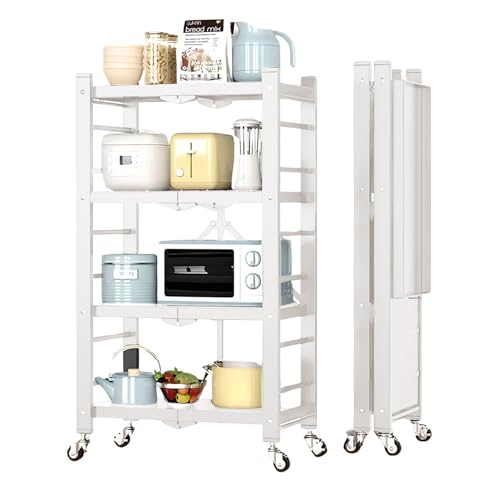 Estantes de almacenamiento de metal rodante de 4 niveles de gran capacidad, estantería de cocina y despensa, estantería versátil con ruedas para sala de estar y nización del hogar (blanco)